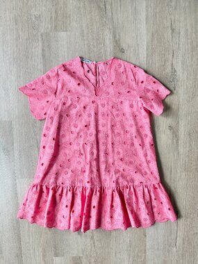 VIVETTA Eyelet Dress Pink Mini Shift Ruffle Size 42 / SMALL *Made in Italy